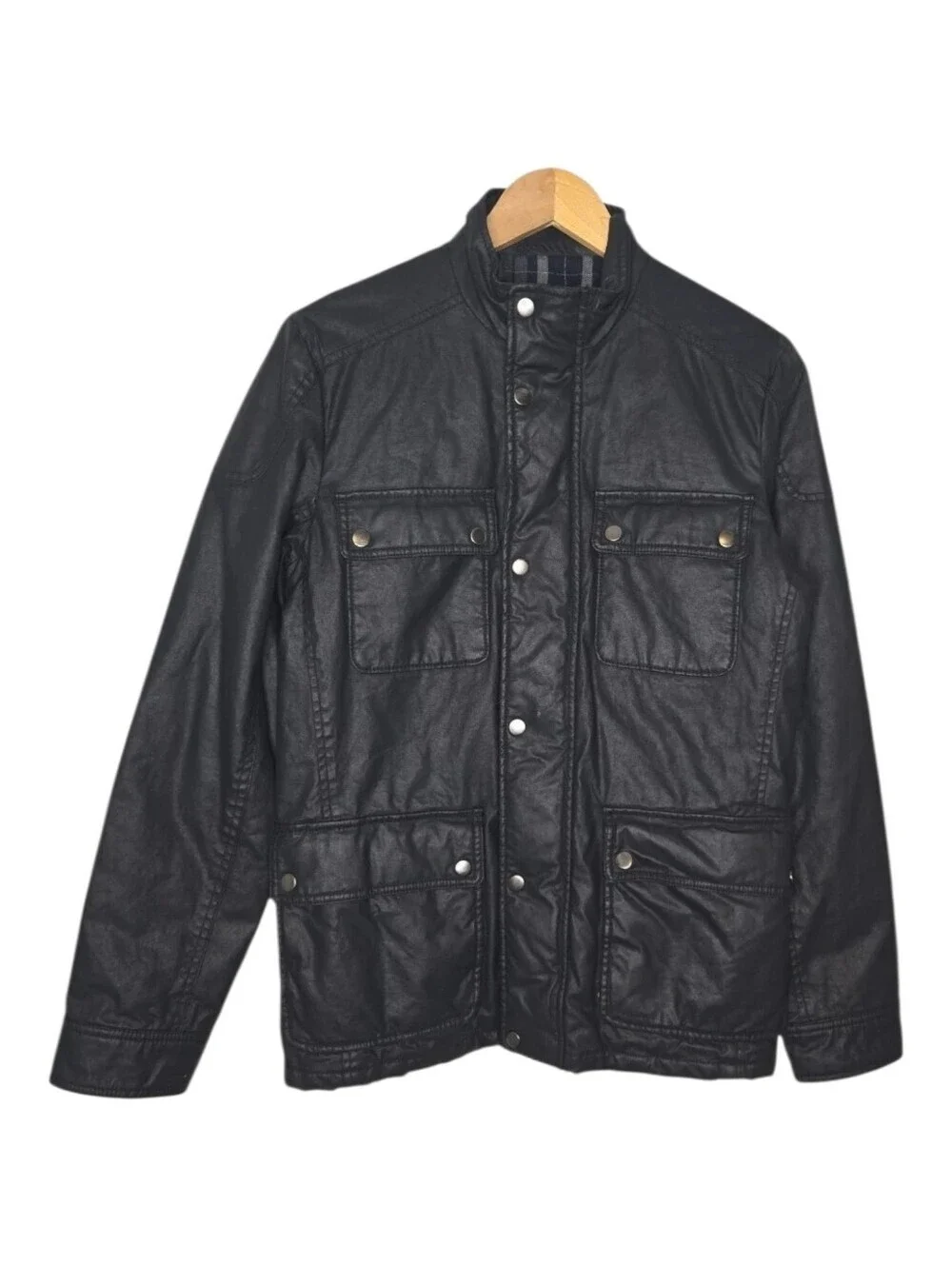 J Crew Mens Black Thinsulate Lined Hayes Waxed Canvas Cargo Field Coat XS